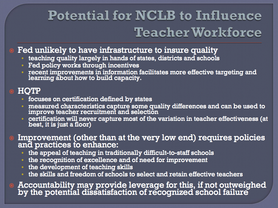 Susanna Loeb's reflections on NCLB impact and forward thinking views.
